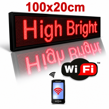 Επιγραφή Κυλιόμενη Πινακίδα LED Κόκκινη με WiFi 100x20cm