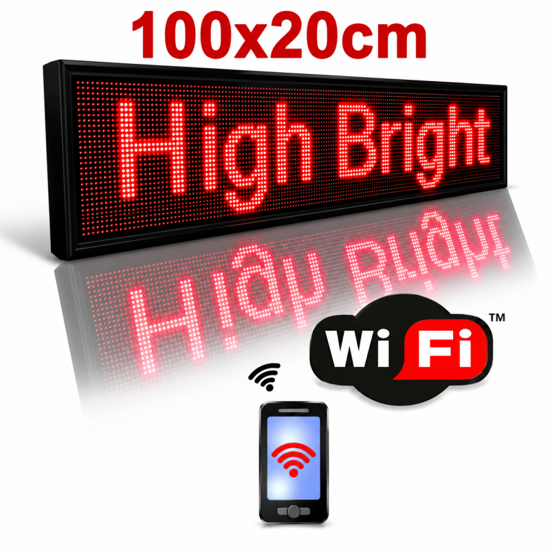 Επιγραφή Κυλιόμενη Πινακίδα LED Κόκκινη με WiFi 100x20cm