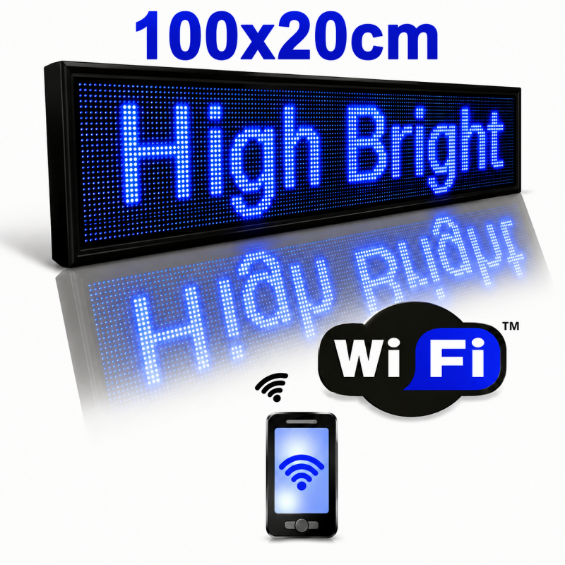 Επιγραφή Κυλιόμενη Πινακίδα LED μπλε με WiFi 100x20cm